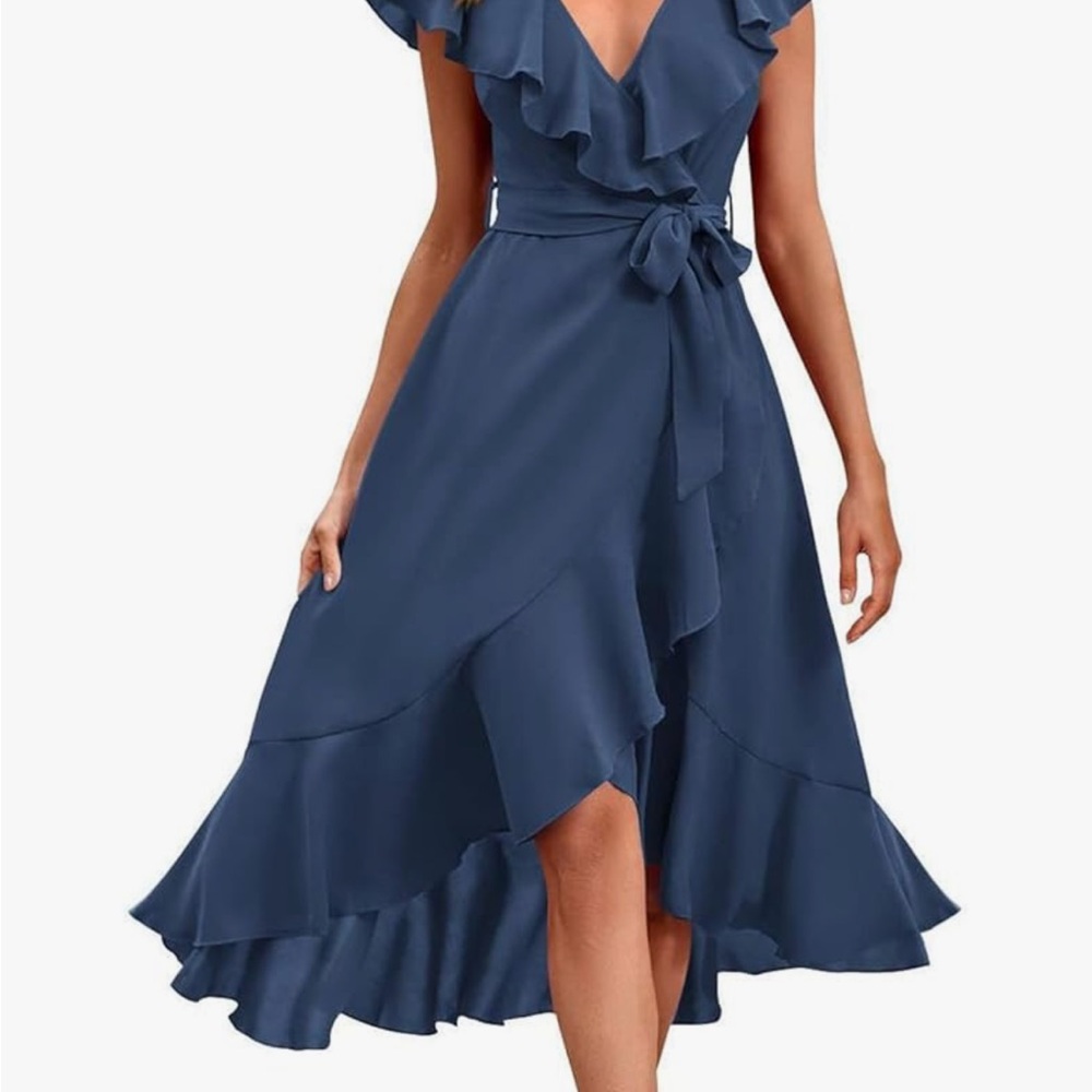 Blue High-Low Wrap Sundress with Flutter Sleeves (NWOT)